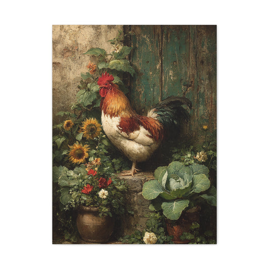 Farmyard Rooster Folk Garden Wall Art & Canvas Print