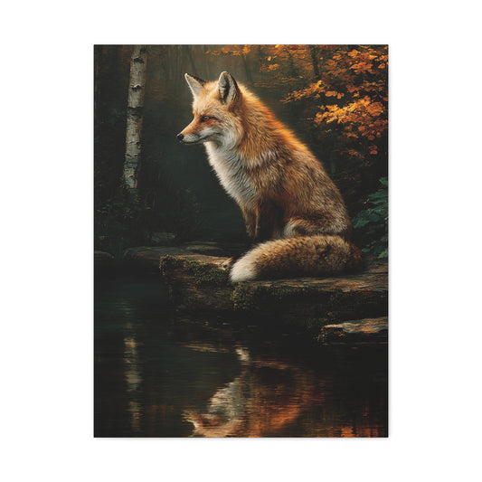 Woodland Stream Fox Reflection Wall Art & Canvas Print
