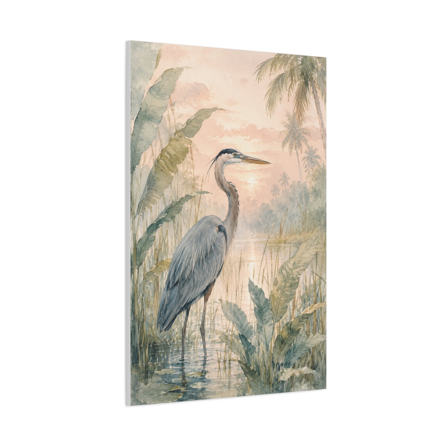 Soft Tropical Heron Marsh Landscape Tropical Wall Art & Canvas Print