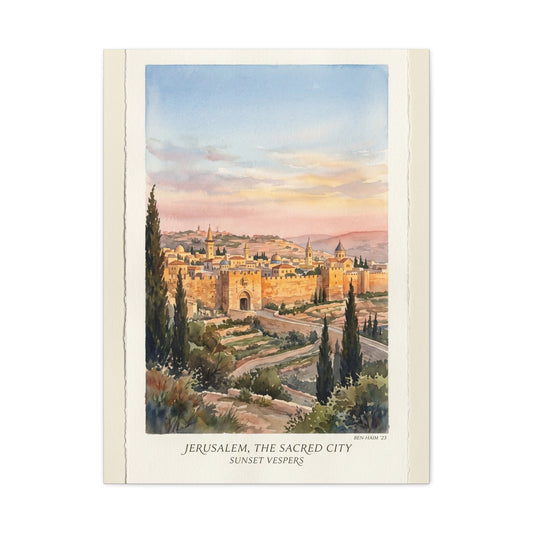 Jerusalem Sunset Watercolor Landscape Wall Art & Canvas Print