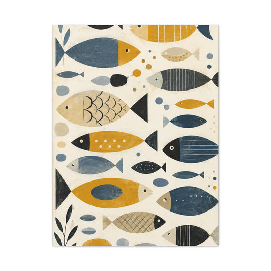 Scandinavian Abstract Fish Pattern Composition Wall Art & Canvas Print