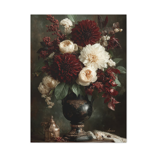 Burgundy Dahlia Floral Still Life Wall Art & Canvas Print
