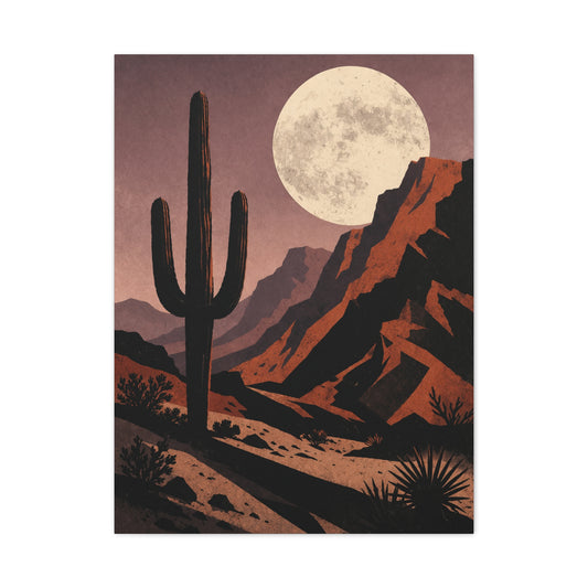 Desert Moonrise Cactus Landscape Wall Art & Canvas Print