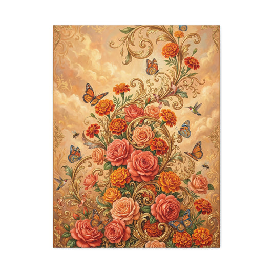 Rococo Orange Floral Fantasy Wall Art & Canvas Print