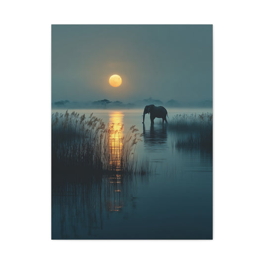 Moonlit Elephant Lake Reflection Wall Art & Canvas Print