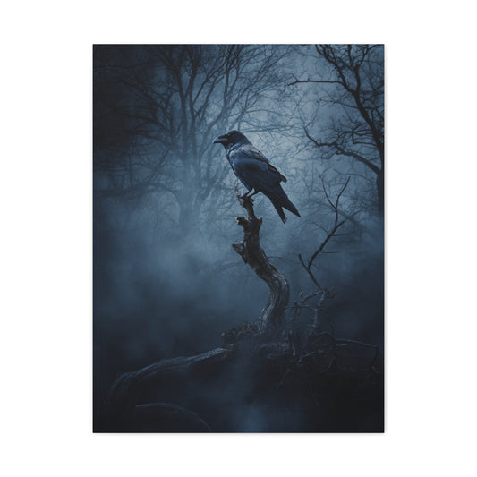 Solitary Raven on Twisted Branch Wall Art & Canvas Print