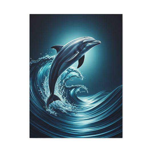 Dolphin Leaping Through Blue Ocean Waves Wall Art & Canvas Prints