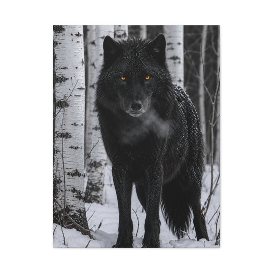 Midnight Black Wolf Aspen Forest Portrait Wall Art & Canvas Print