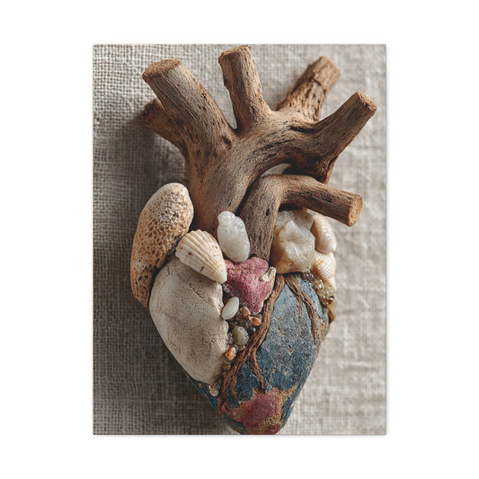 Driftwood Coastal Heart Sculpture Wall Art & Canvas Print