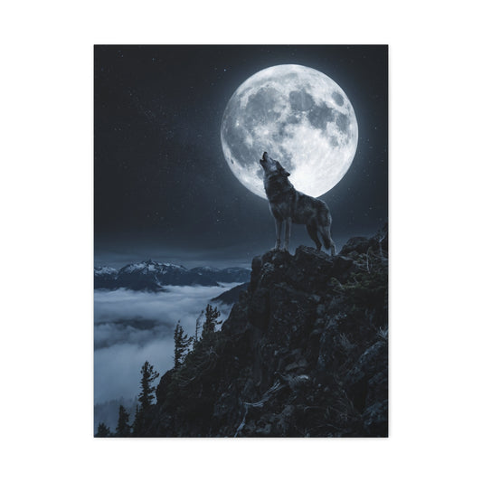Full Moon Howling Wolf Ridge Scene Wall Art & Canvas Print