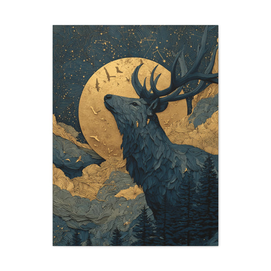 Celestial Moon Stag Wall Art & Canvas Print