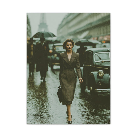 Parisian Rainy Street Elegance Wall Art & Canvas Print