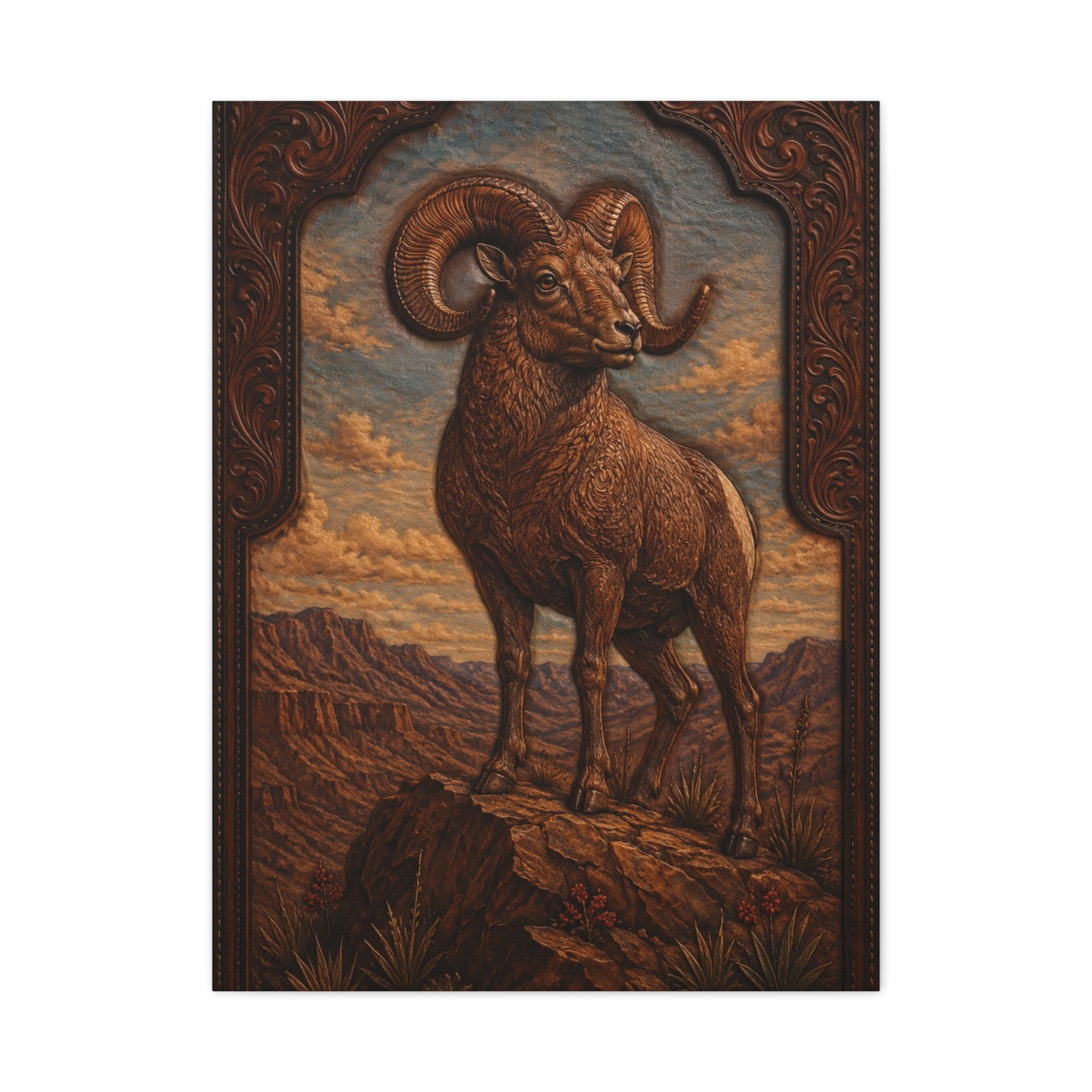 Hand Tooled Bighorn Sheep Southwest Wall Art & Canvas Print