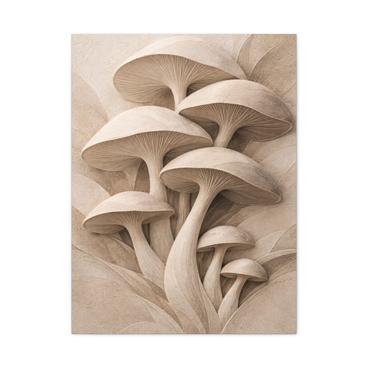 Minimalist Plaster Mushroom Relief Wall Art & Canvas Print