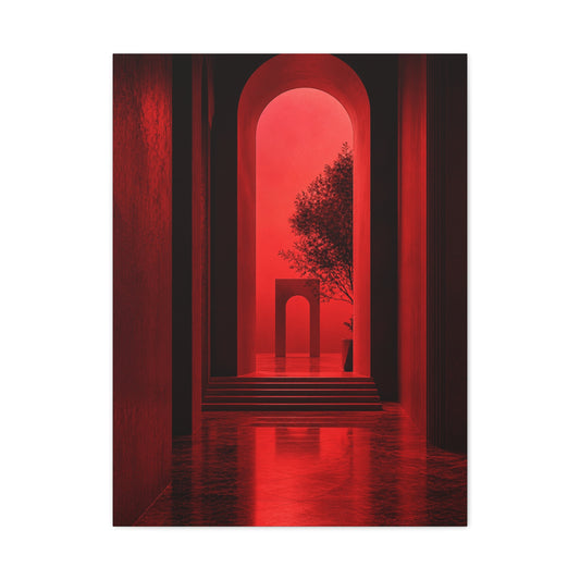 Surreal Crimson Archway Interior Wall Art & Canvas Print