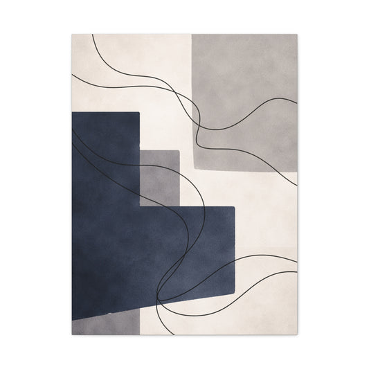Navy Geometric Line Abstraction Wall Art & Canvas Print