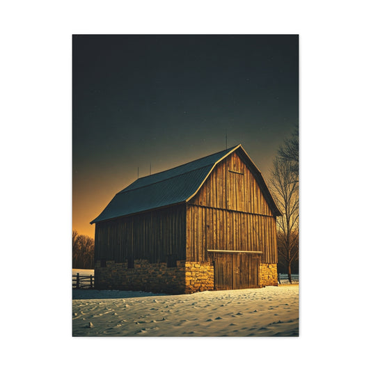 Winter Twilight Barn Landscape Wall Art & Canvas Prints