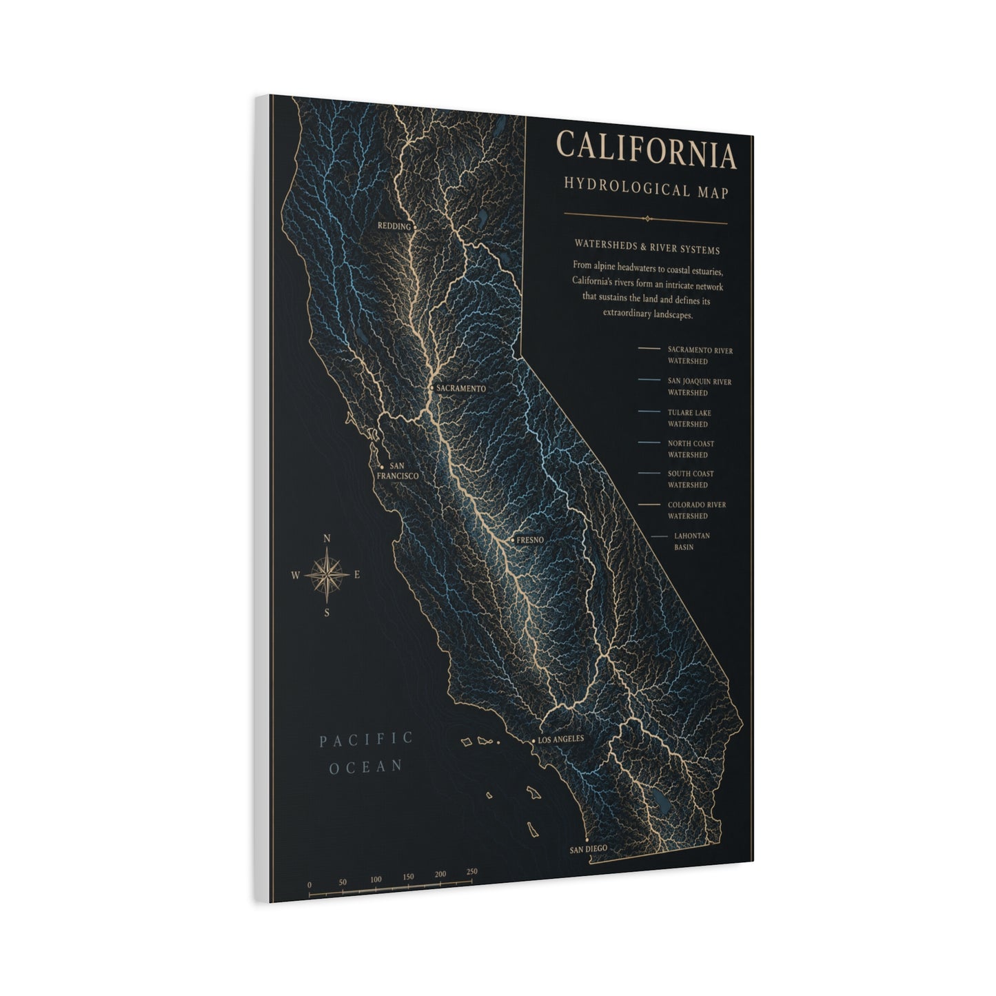 California Hydrological Watershed Map Wall Art & Canvas Print