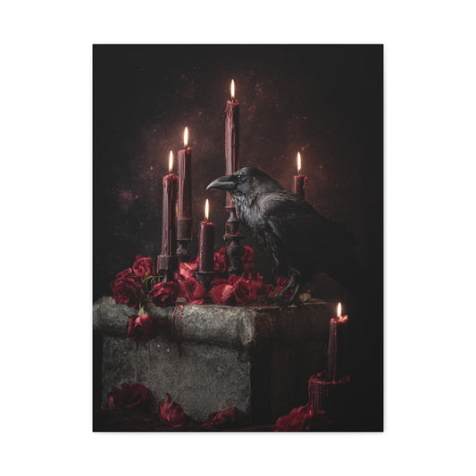 Raven with Candles and Crimson Roses Wall Art & Canvas Print