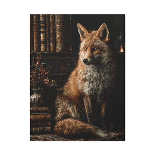 Dark Academia Fox Library Portrait Wall Art & Canvas Print