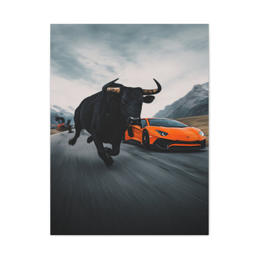 Charging Bull vs Lamborghini Aventador Power Duel Wall Art & Canvas Print