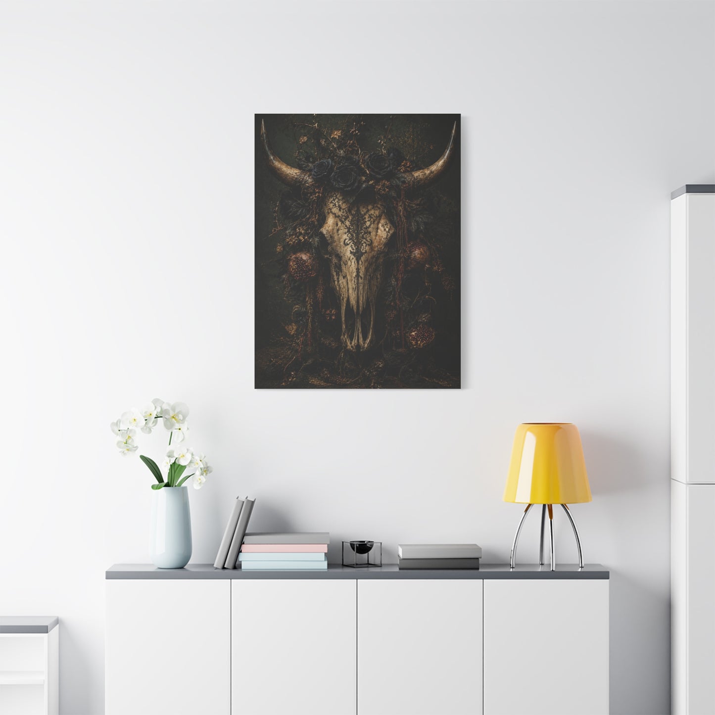 Dark Floral Longhorn Skull Statement Wall Art & Canvas Print