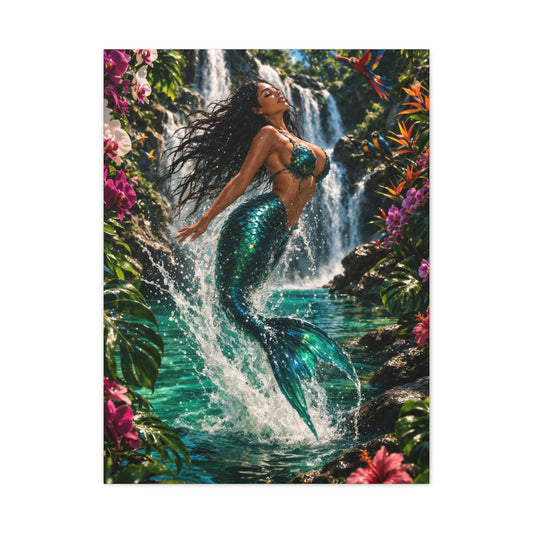 Tropical Waterfall Mermaid Escape Wall Art & Canvas Print