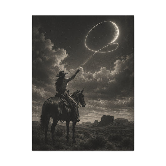Cowgirl Moon Lasso Silhouette Scene Wall Art & Canvas Print