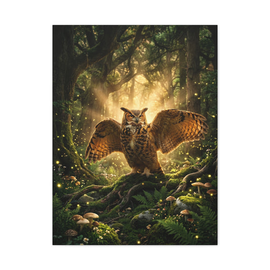 Golden Light Forest Owl Wings Wall Art & Canvas Print