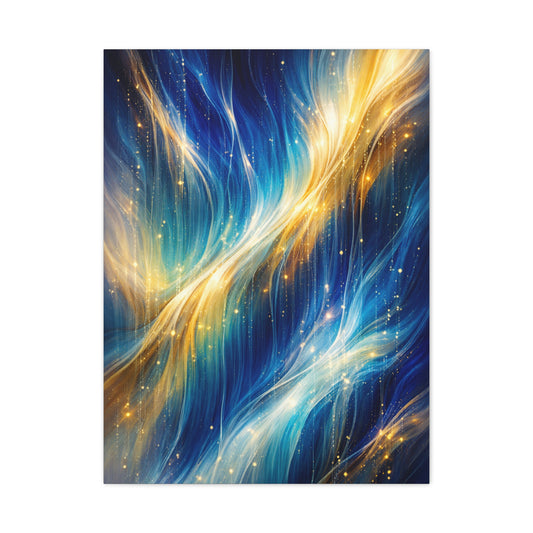 Blue-and-Gold Rain Abstract Wall Art & Canvas Print