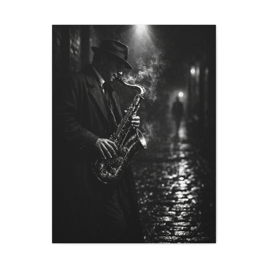 Noir Jazz Saxophone Alley Wall Art & Canvas Print