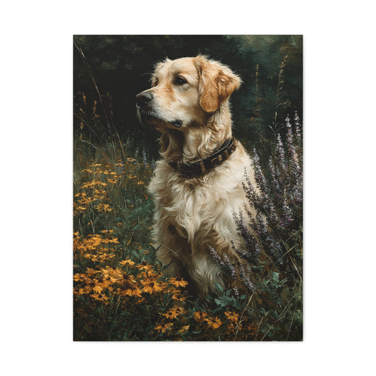 Golden Retriever Wildflower Portrait Wall Art & Canvas Print