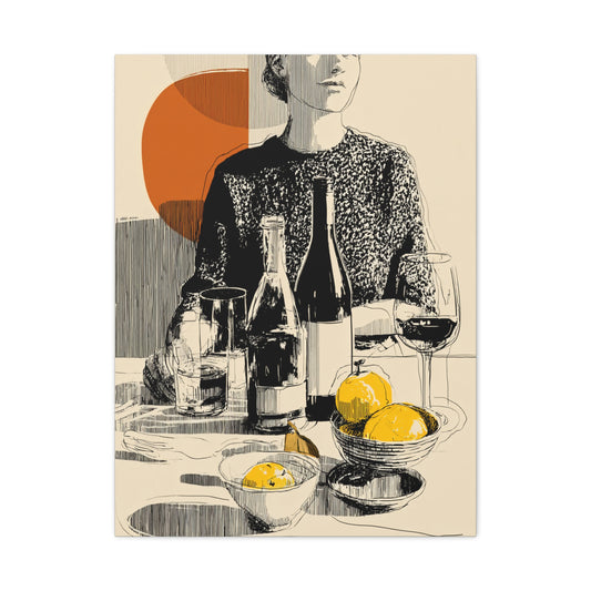 Minimalist Line Art Dining Scene Wall Art & Canvas Print