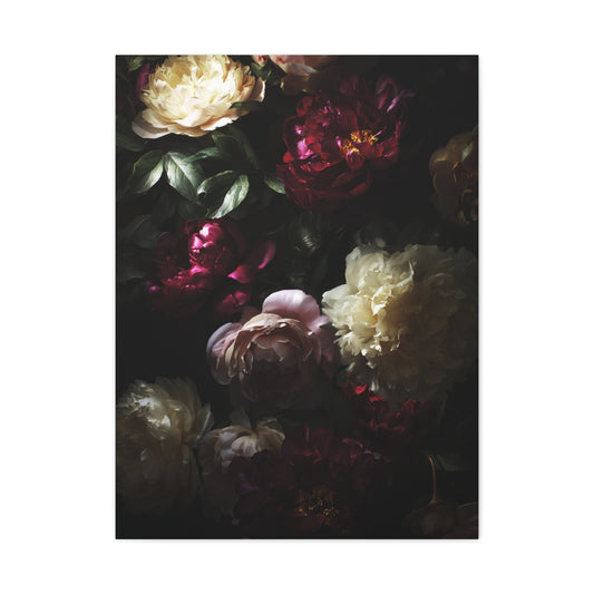 Luminous Peonies on Dark Background Wall Art & Canvas Print