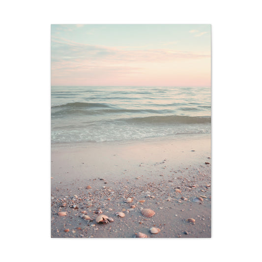 Pastel Sunrise Beach with Seashell Shore Wall Art & Canvas Print