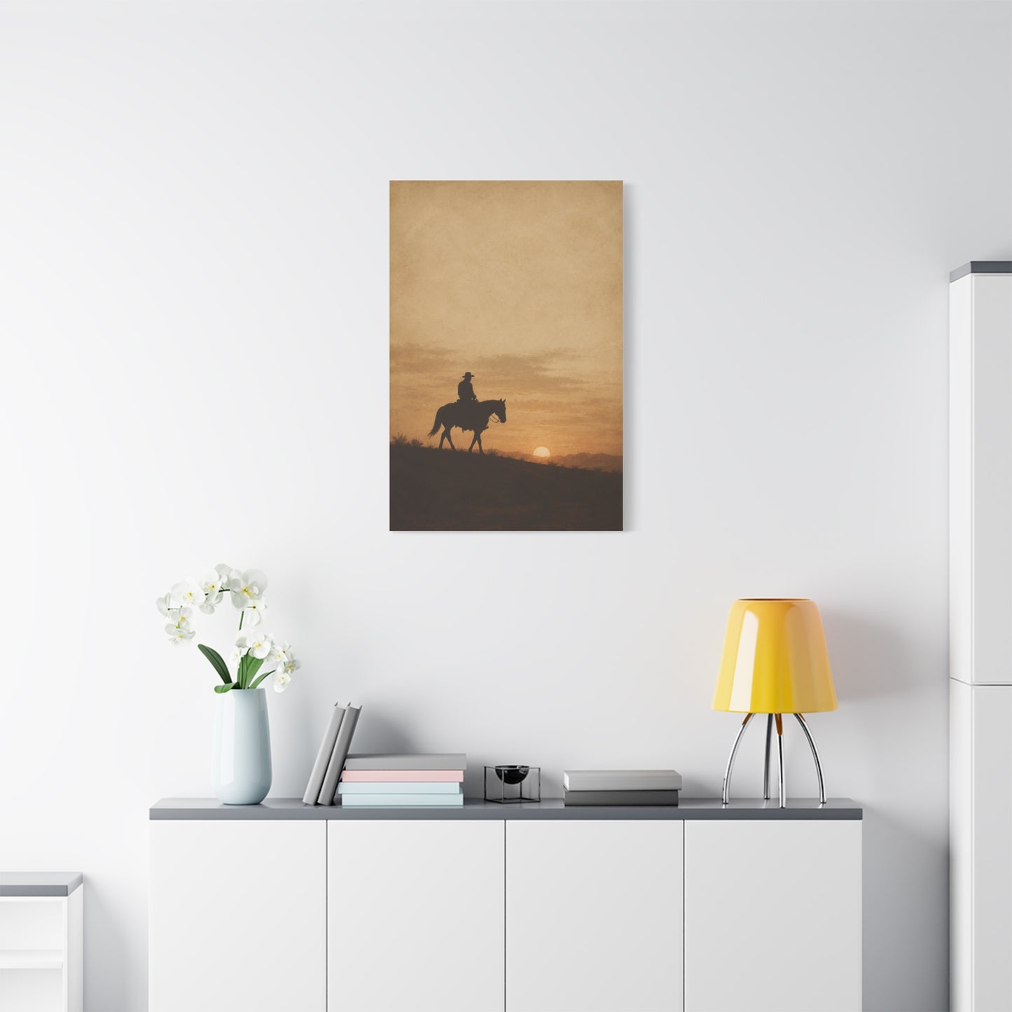 Vintage Cowboy Sunset Horizon Scene Wall Art & Canvas Print