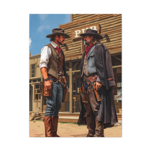 Rival Cowboys Facing Off Outside the Saloon Wall Art & Canvas Print