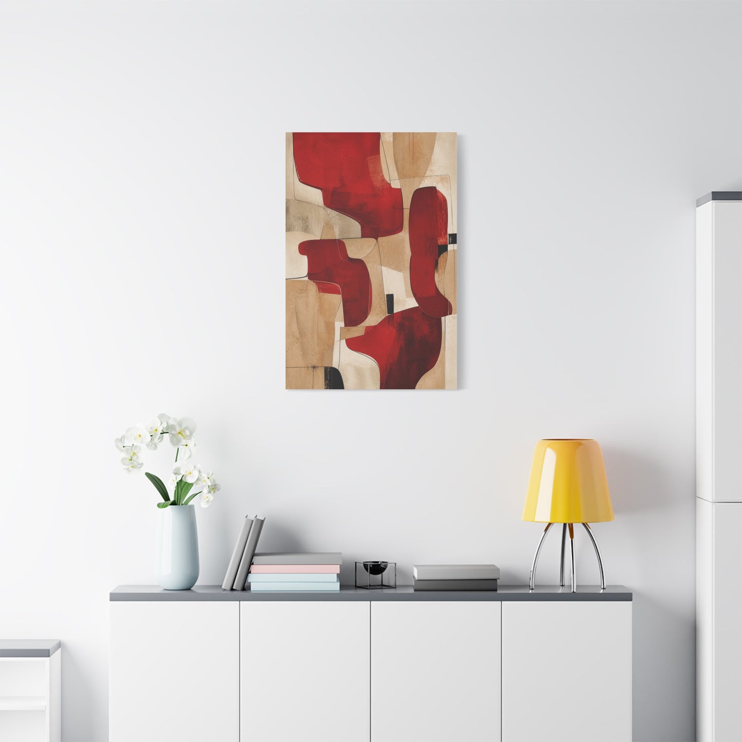 Modern Red and Beige Organic Abstract Wall Art & Canvas Print