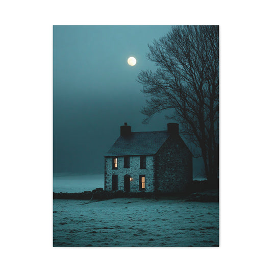 Gothic Farmhouse Moonlight Scene Wall Art & Canvas Print
