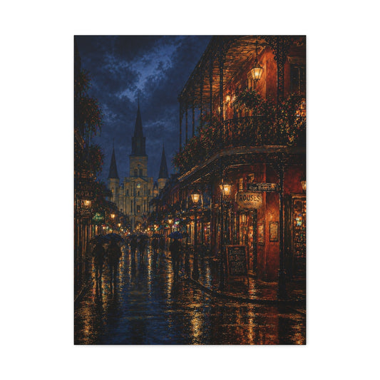 Rainy French Quarter Night Scene Wall Art & Canvas Print