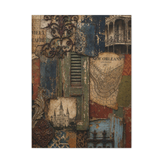 Vintage French Quarter Collage Composition Wall Art & Canvas Print