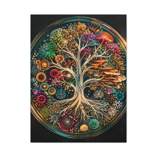 Luminous Bio-Art Fungal Tree Petri Study Wall Art & Canvas Print