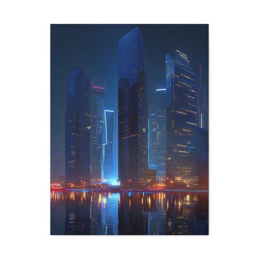 Futuristic Neon City Skyline Night Wall Art & Canvas Print