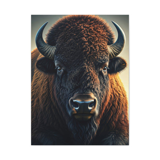 Classic Frontal American Bison Portrait with Soft Neutral Backdrop Wall Art & Canvas Print