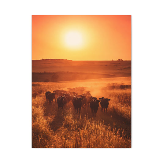 Golden Sunset Cattle Trail Wall Art & Canvas Print