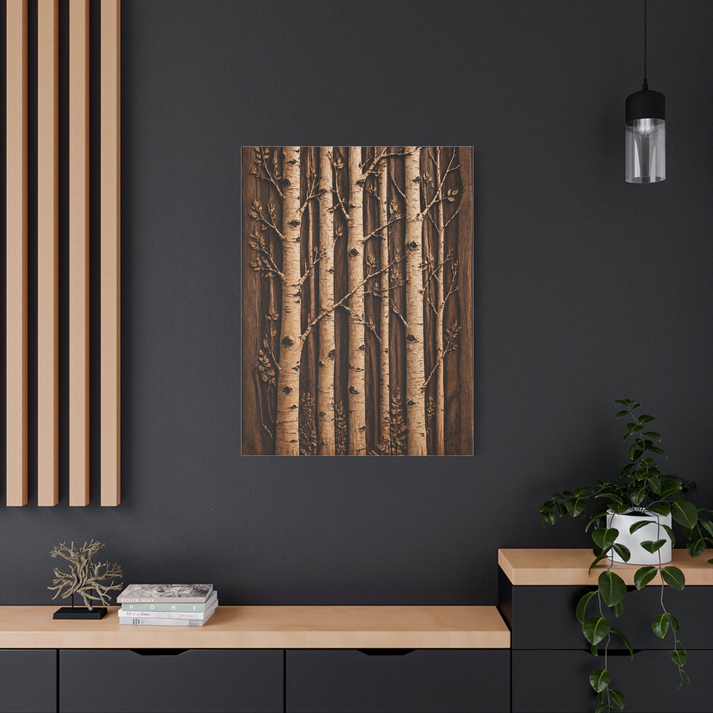 Carved Birch Wood Panel Relief Trees Wall Art & Canvas Print