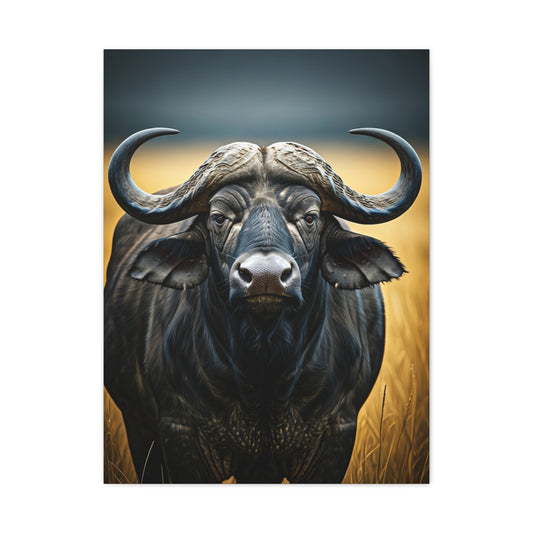 Cape Buffalo Symmetrical Portrait with Golden Backlight Wall Art & Canvas Print