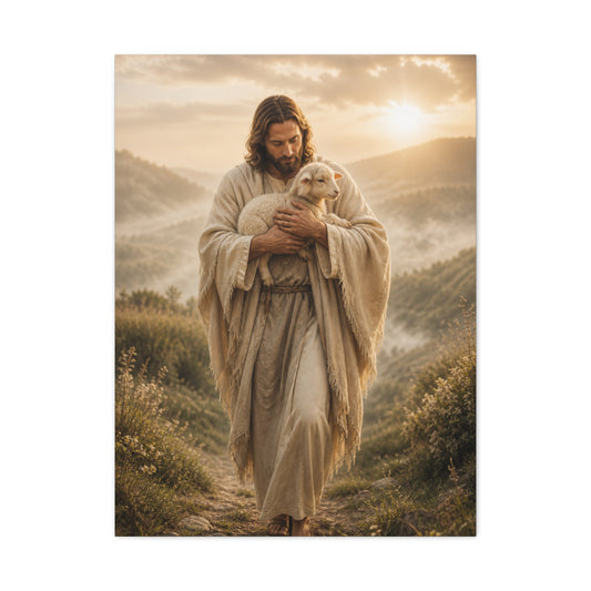 The Good Shepherd Walking with Lamb Wall Art & Canvas Print