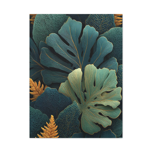Dark Botanical Gold-Edged Leaves Wall Art & Canvas Print