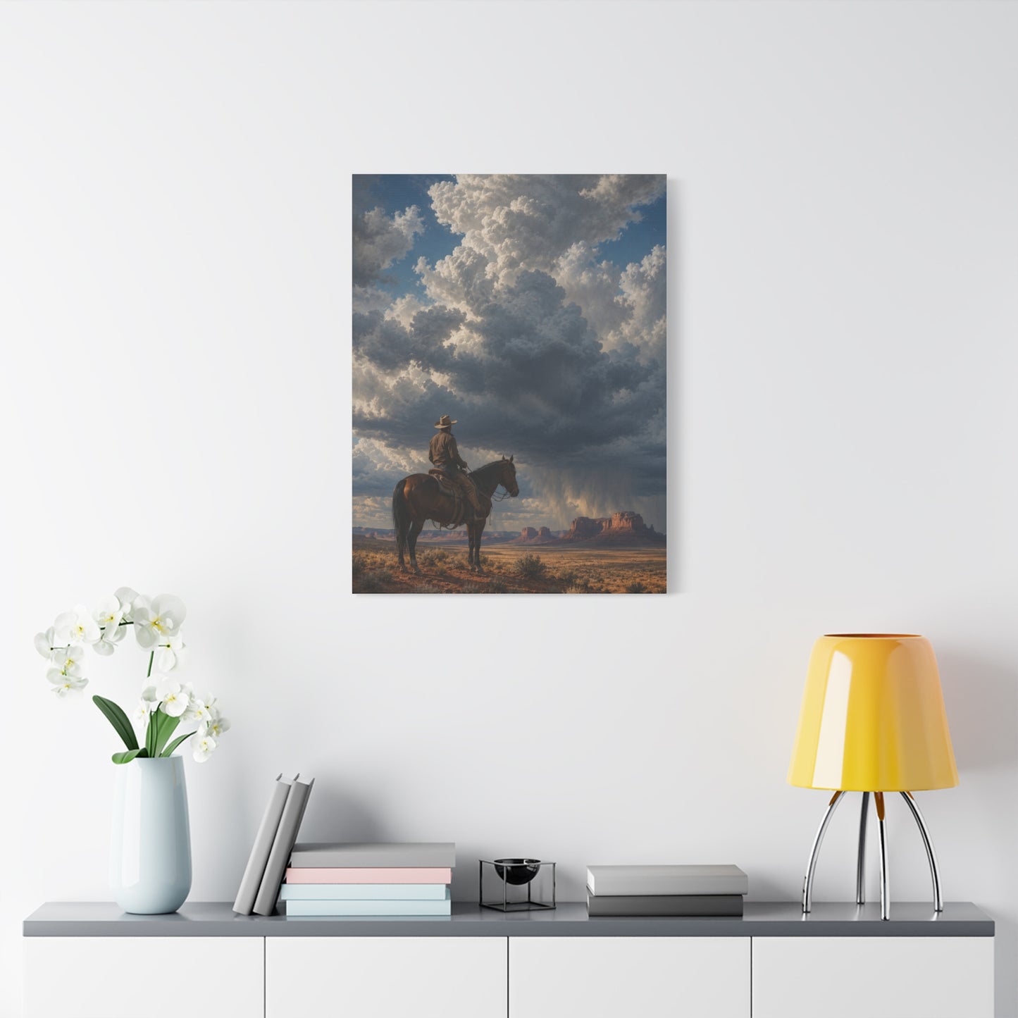 Cowboy Storm Horizon Monument Scene Wall Art & Canvas Print